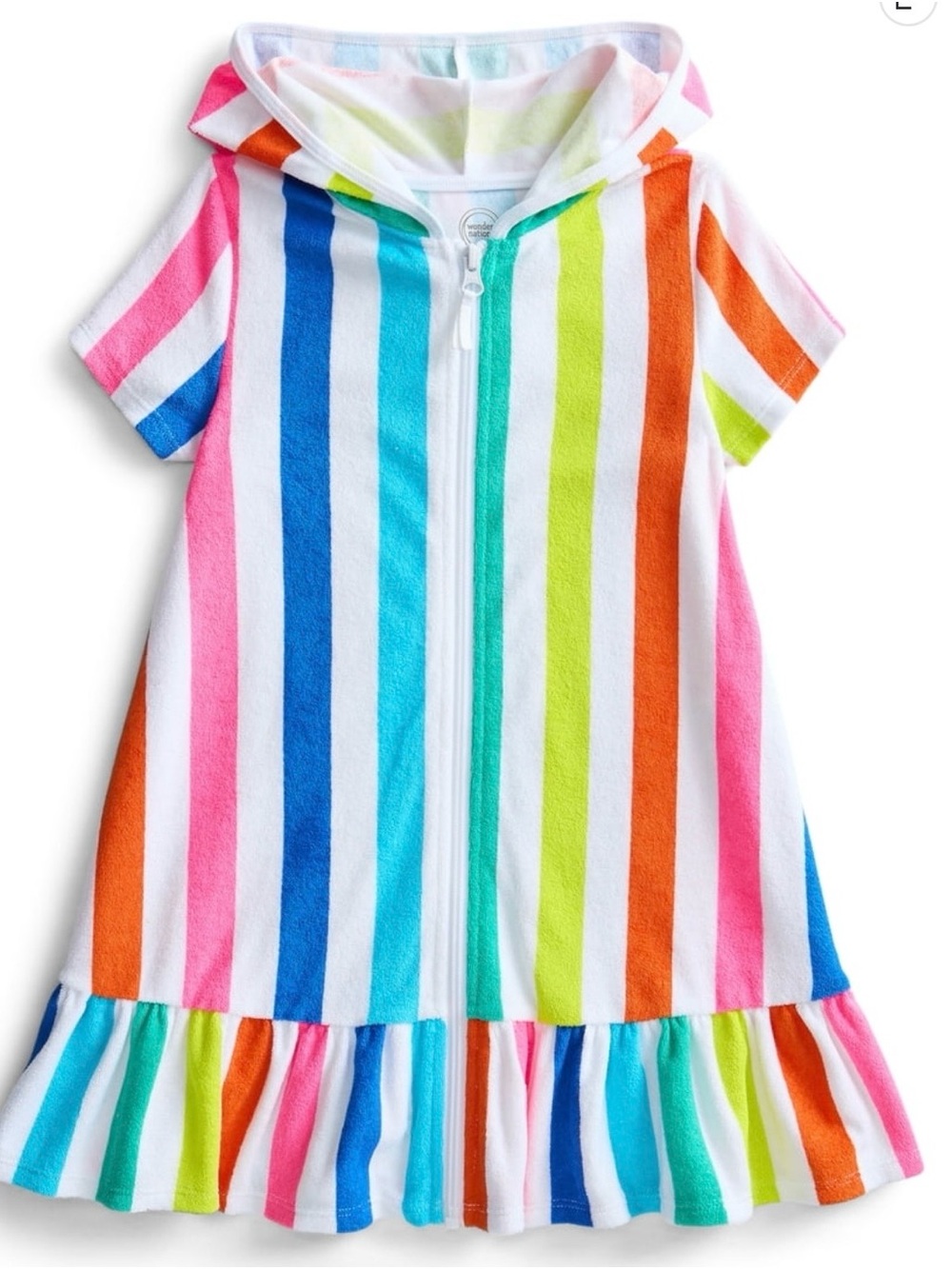 BRAND NEW Wonder Nation Rainbow Stripe Hooded Zip Terry Dress Girls XL (14-16)